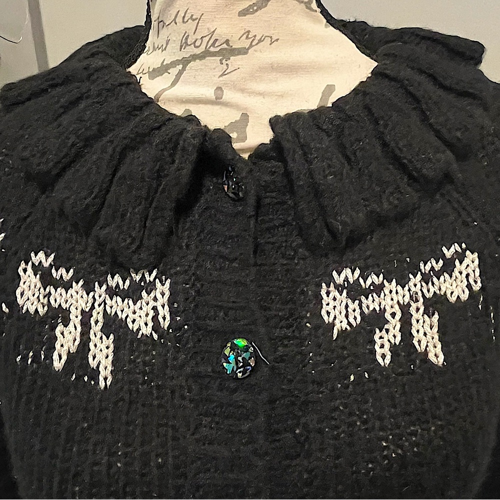 Kimchi Blue Marabell Bow Button Down Cardigan in Black with White - Picture 11 of 16